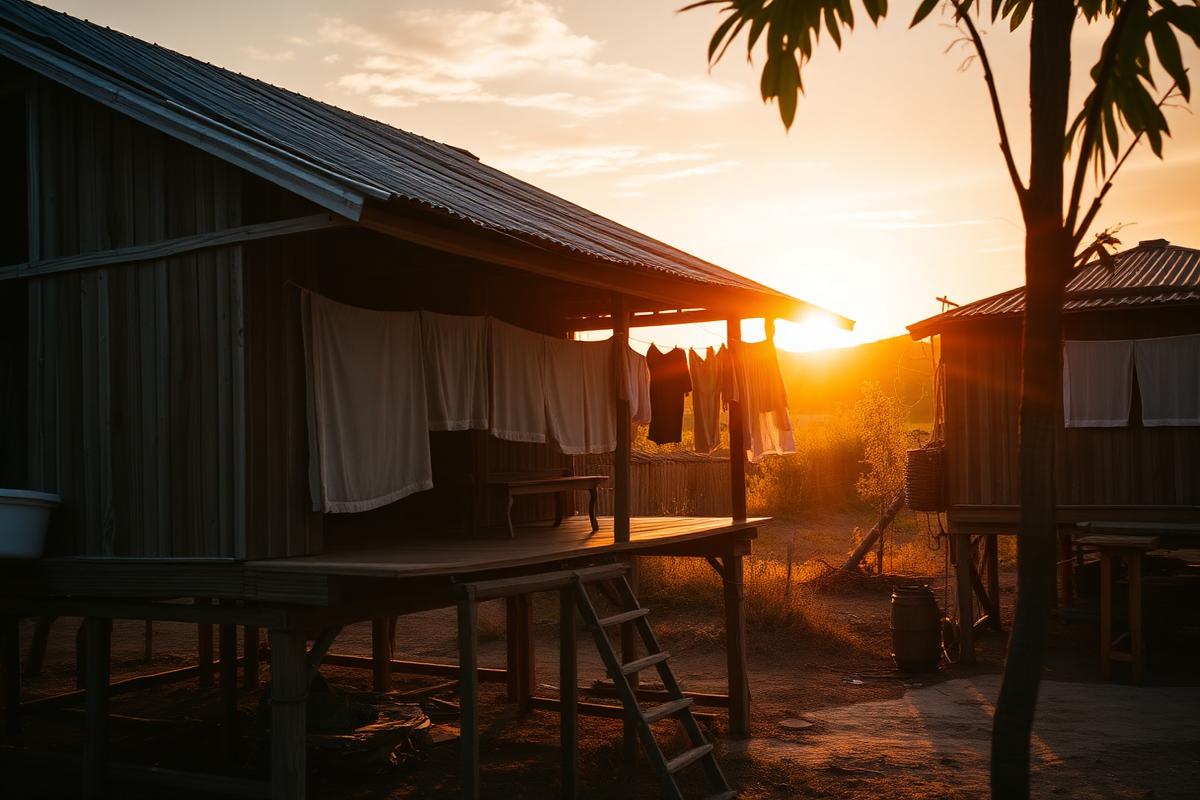 A simple family home at sunrise in rural Thailand